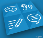 Symbols for reading, writing, listening and speaking (credit: TestDaF Institute)